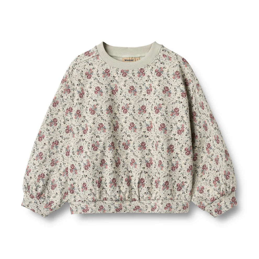 Sweatshirt L/S Lia slightly green flowers - Wheat