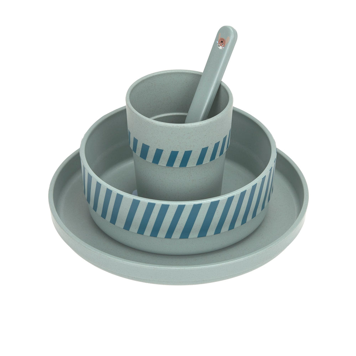 Kindergeschirr Set (Teller - Schüssel - Becher - Löffel) - Tiny Team, Hund - Lässig