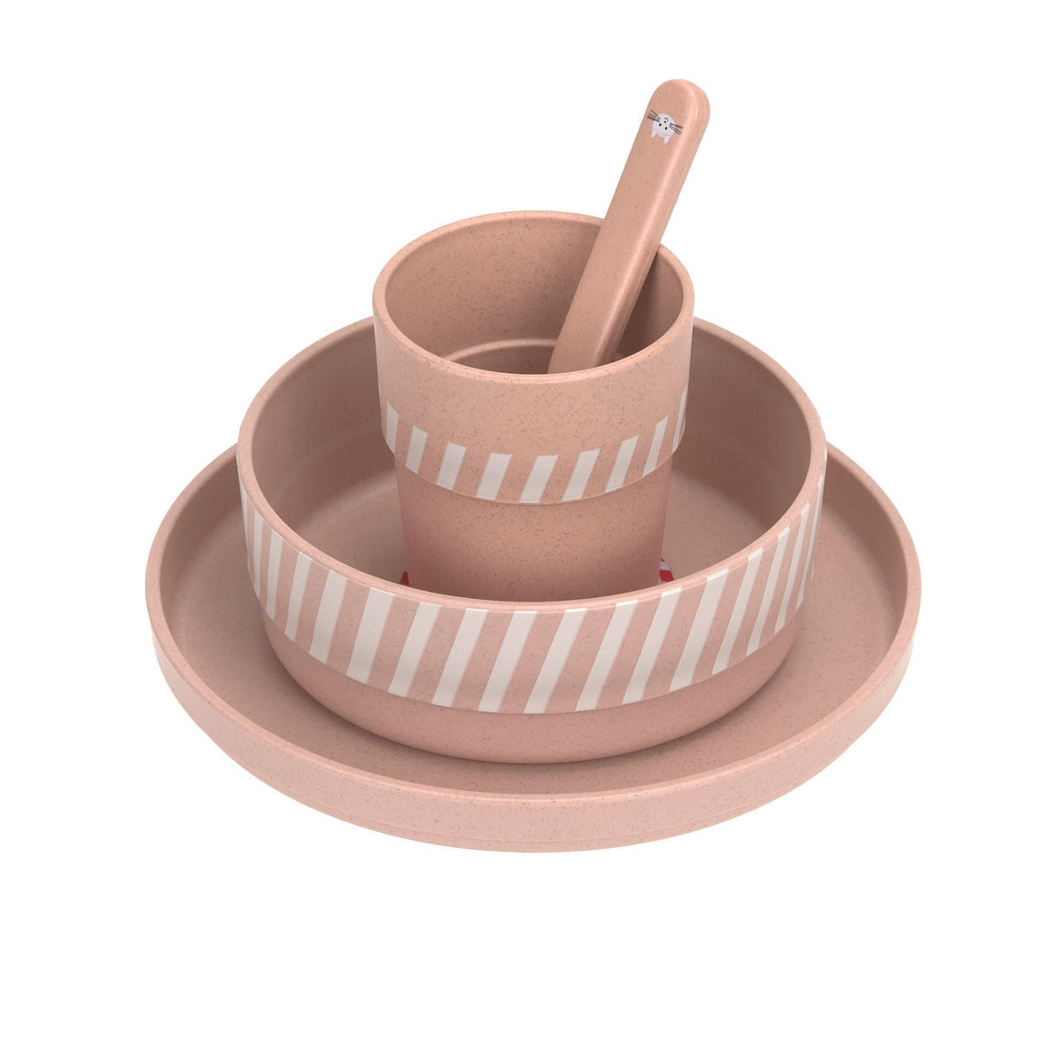Kindergeschirr Set (Teller - Schüssel - Becher - Löffel) - Tiny Team, Katze - Lässig