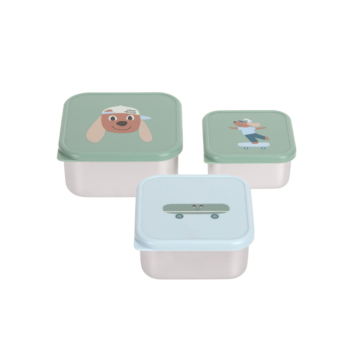Snackbox Kinder (3er Set) - Edelstahl Brotdose, Tiny Team, Hund - Lässig