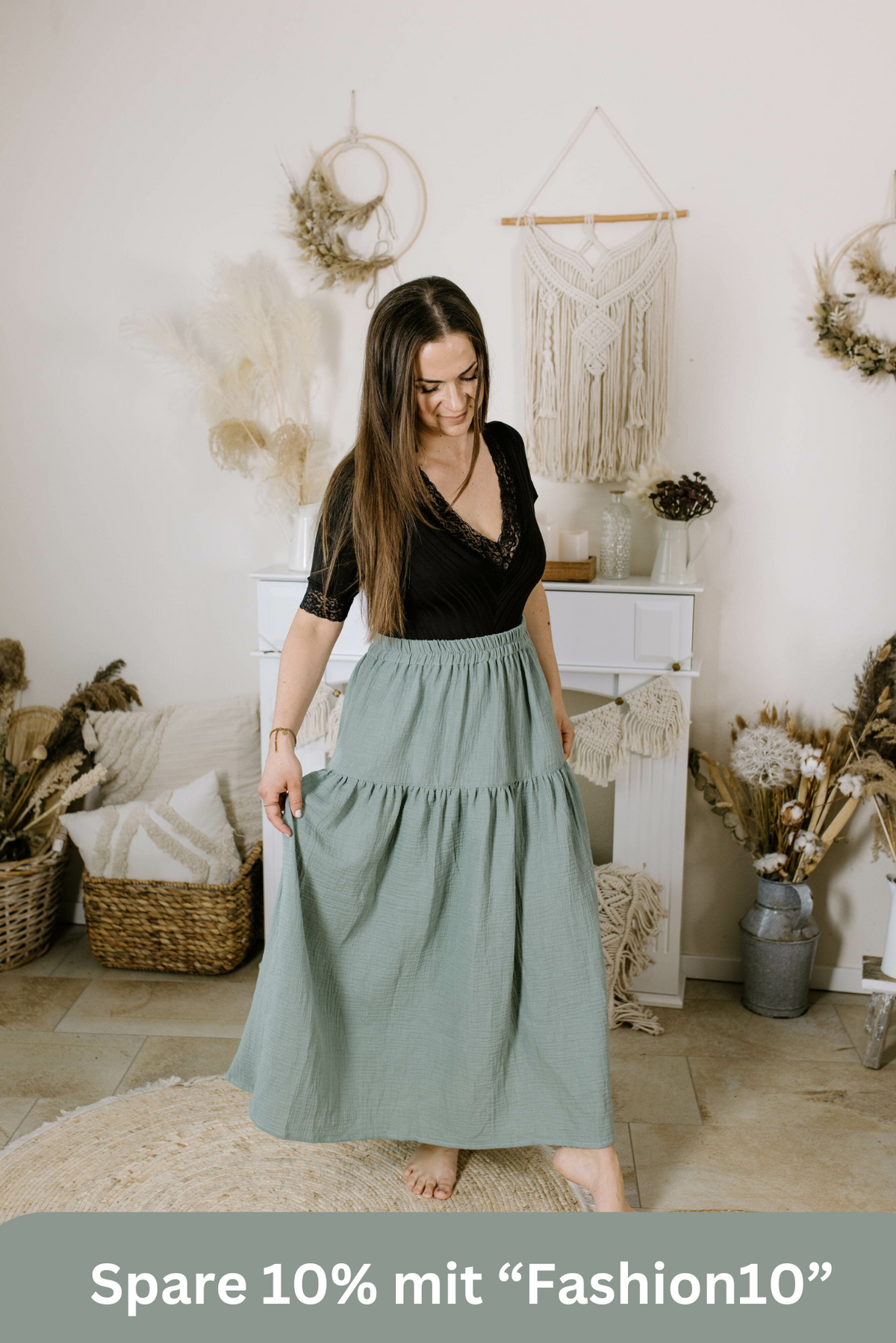 Boho-Rock aus Musselin "Jade" - Milli Wonka
