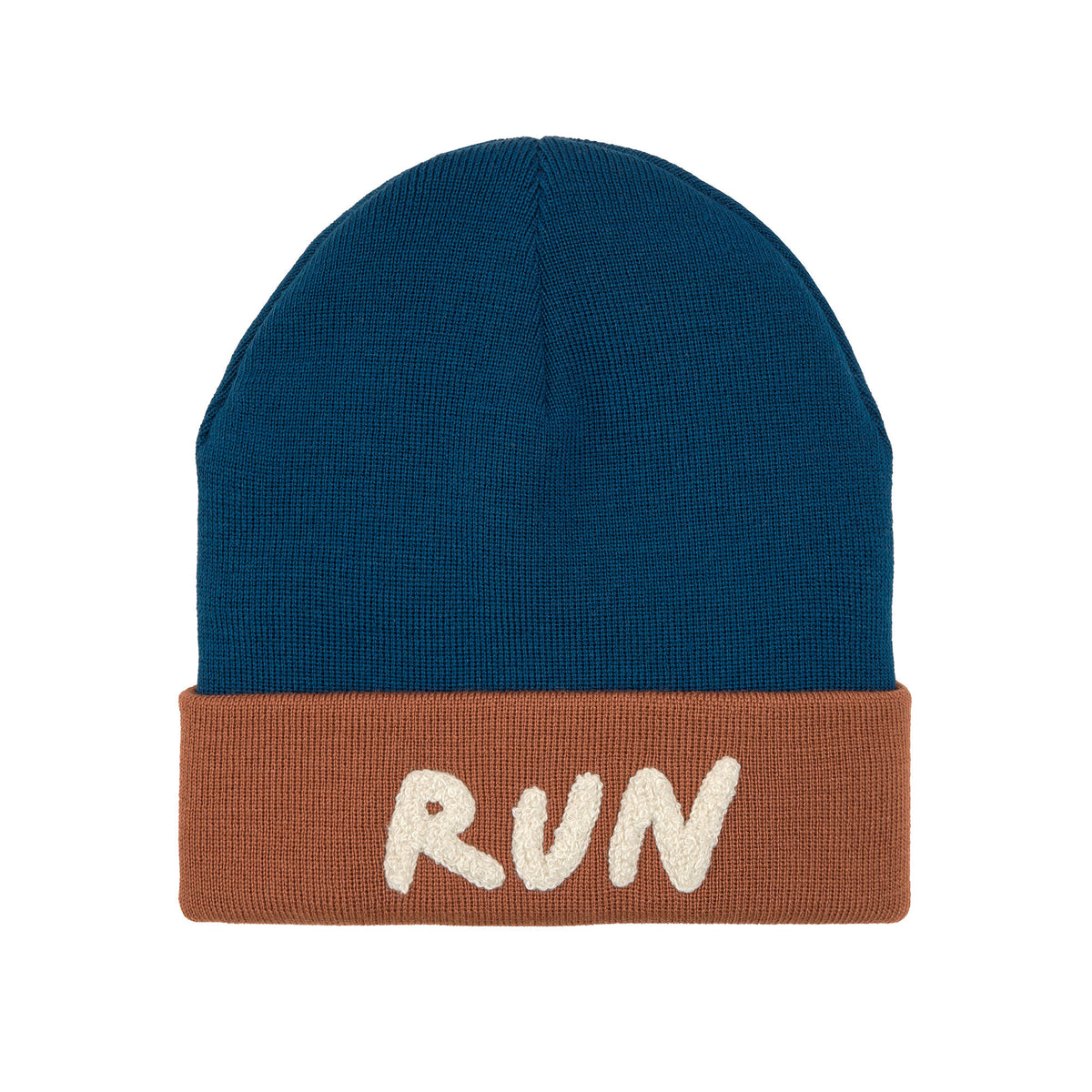 Beanie Mütze Kinder - Merino Wolle, Little Gang, Run braun/blau - Lässig