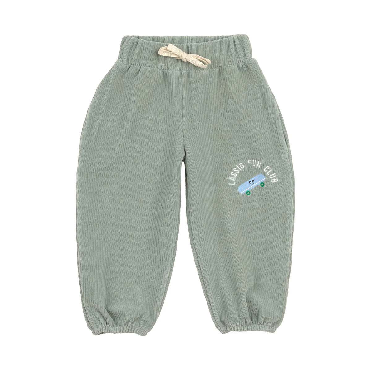 Kinder Hose Cord - Bio Baumwolle, Skateboard Granit Grün - Lässig