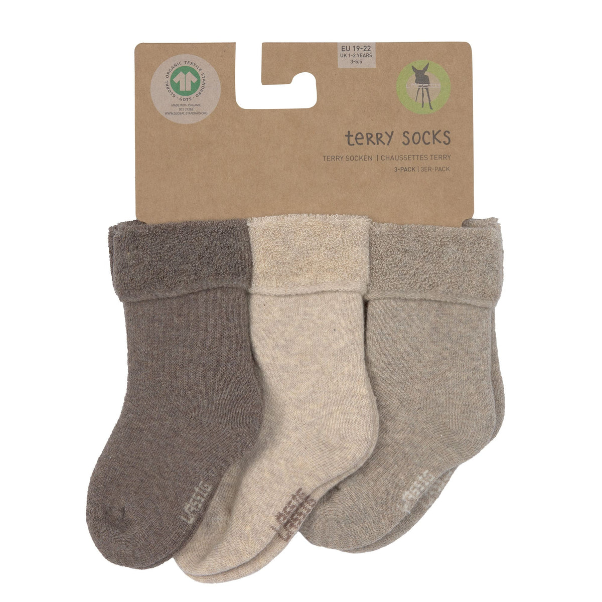 Baby Socken Frottee 3er Set - Little Gang, Braun Beige - Lässig