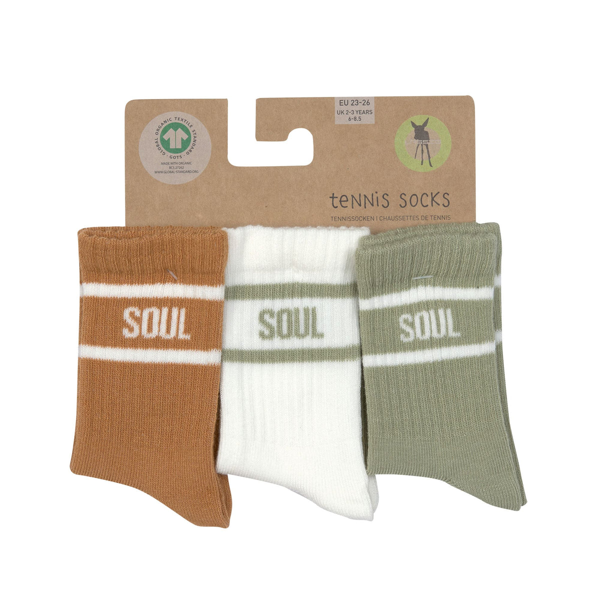 Tennissocken Kinder 3er-Set - Little Gang, Khaki Karamell - Lässig