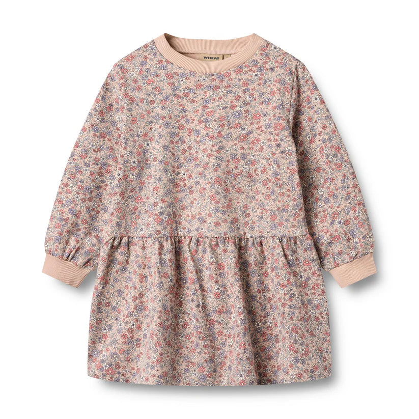 Sweatkleid L/S Zenia rose dust flowers - Wheat