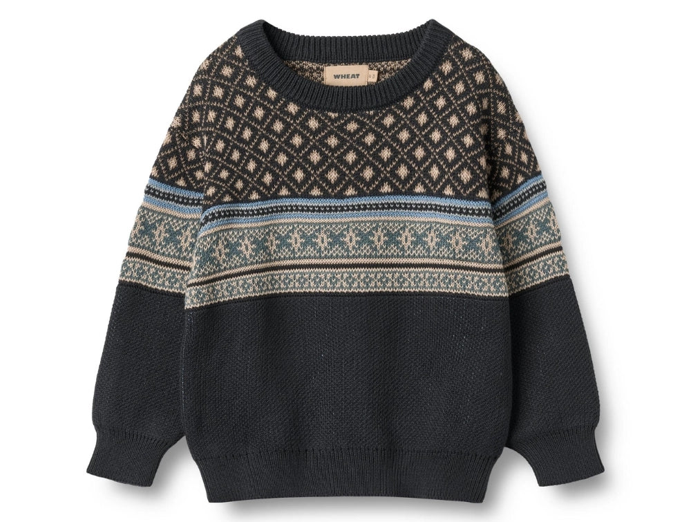 Jaquard Pullover Julius navy - Wheat
