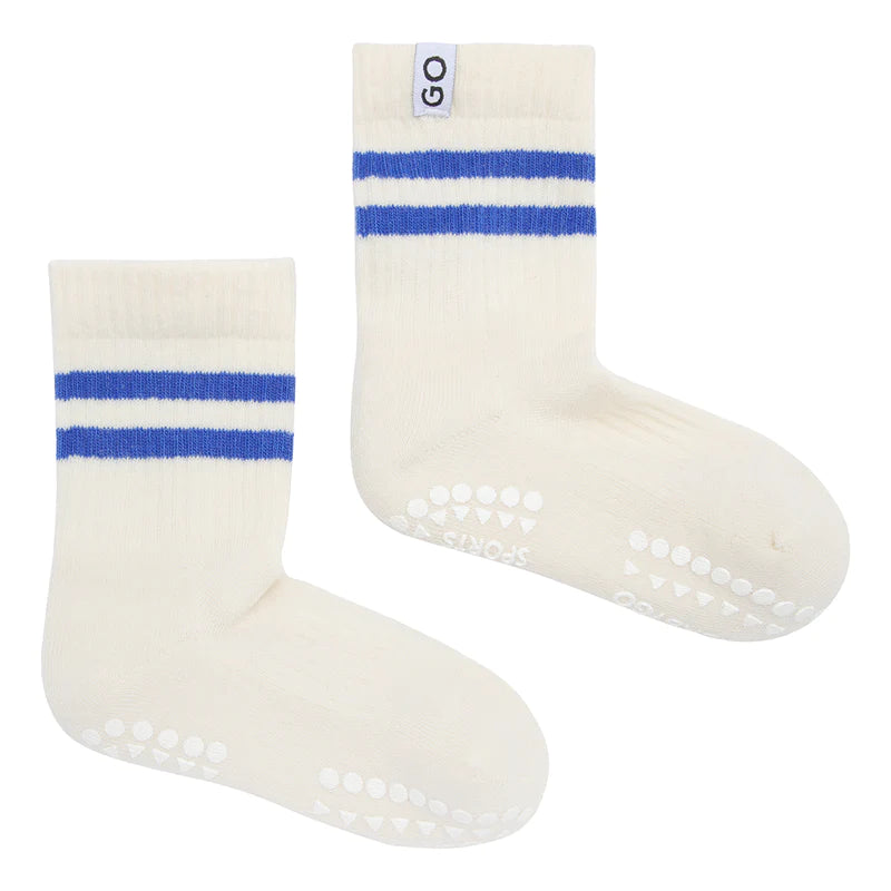 Rutschfeste Sportsocken Bio-Baumwolle weiß/blau - GoBabyGo
