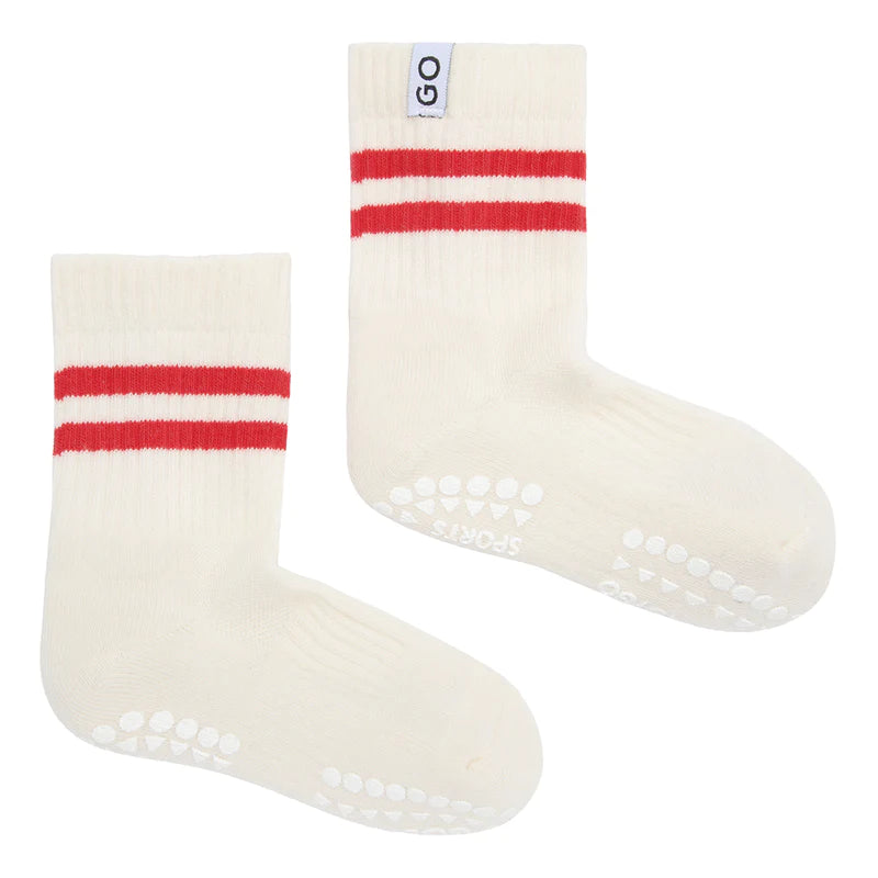 Rutschfeste Sportsocken Bio-Baumwolle weiß/rot - GoBabyGo