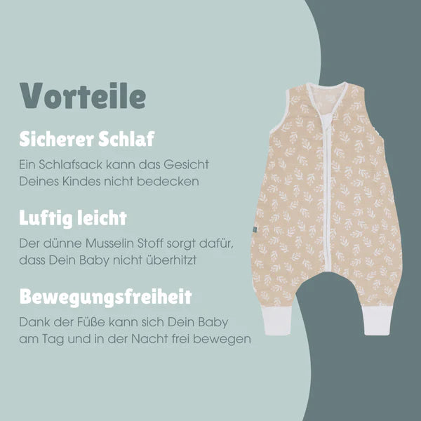Musselin Schlafsack mit Füßen 0.5 TOG floral sand versch. Längen - emma & noah