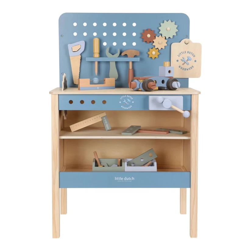 Little Dutch Holzwerkbank Blau (Essentials) – Das ultimative Werkzeugset für kleine Handwerker