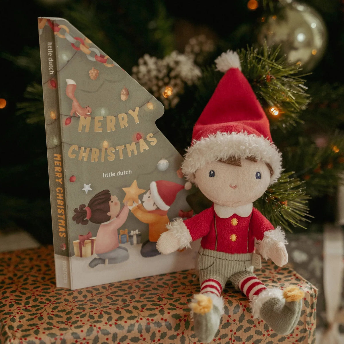 Weihnachtsbuch mit Kuscheltier Jim - Geschenkset - NL - Little Dutch