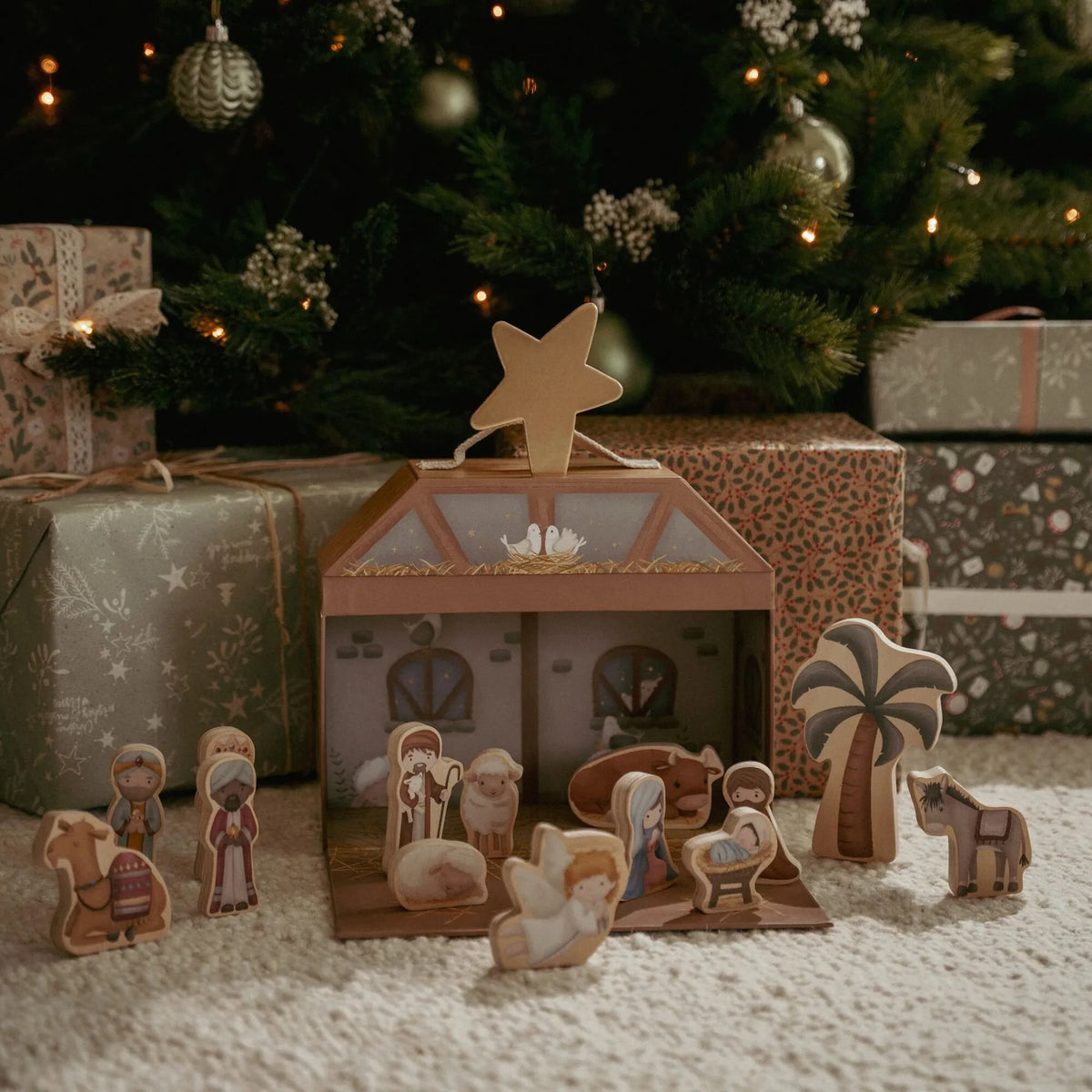 Weihnachtskrippe Spielkoffer - grün - essentials - Little Dutch