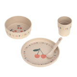 Kindergeschirr Set (Teller - Schüssel - Becher - Löffel) - Happy Fruits, Kirsche - Lässig