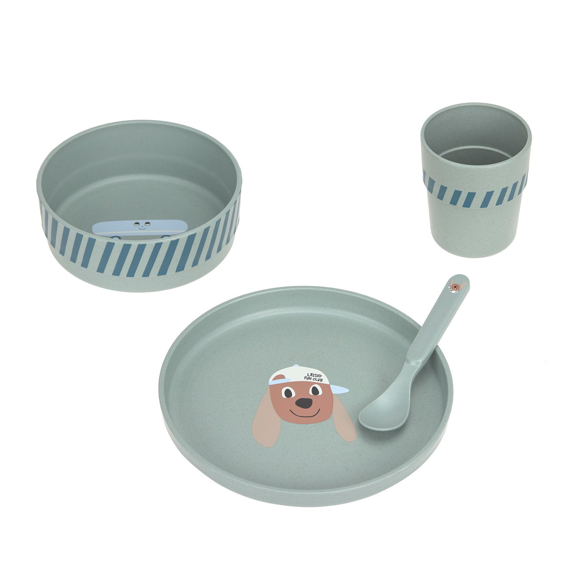 Kindergeschirr Set (Teller - Schüssel - Becher - Löffel) - Tiny Team, Hund - Lässig