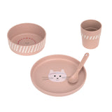 Kindergeschirr Set (Teller - Schüssel - Becher - Löffel) - Tiny Team, Katze - Lässig