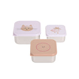 Snackbox Kinder (3er Set) - Edelstahl Brotdose, Tiny Team, Katze - Lässig
