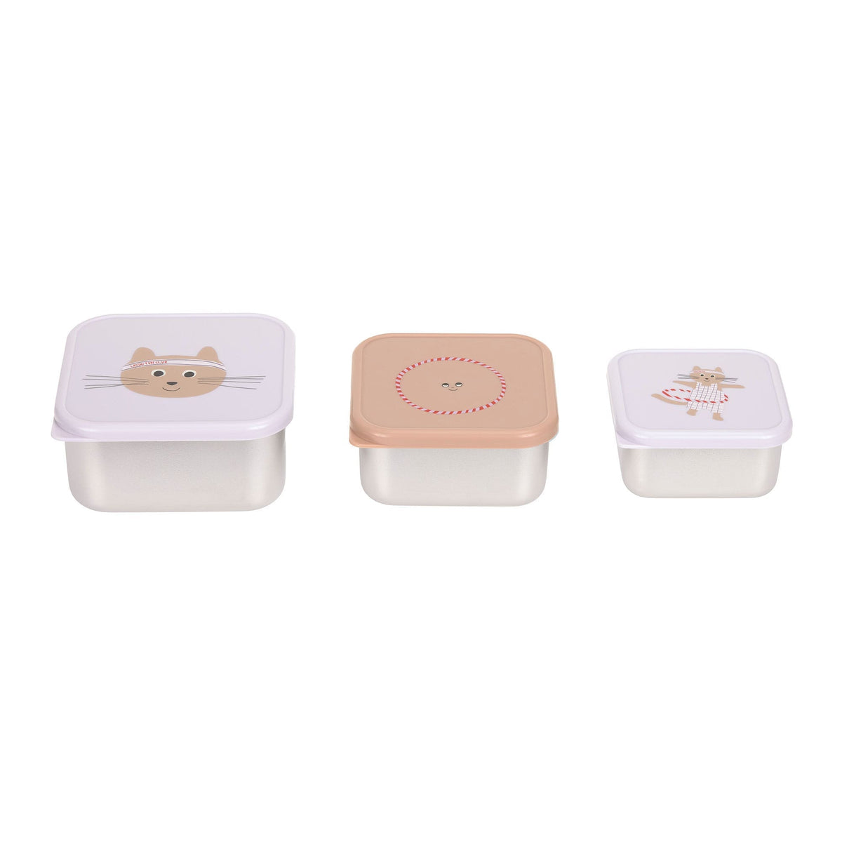 Snackbox Kinder (3er Set) - Edelstahl Brotdose, Tiny Team, Katze - Lässig