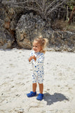 Schwimmanzug Kinder Kurzarm (UV Schutz) - Punkte, Blau Weiß - Lässig