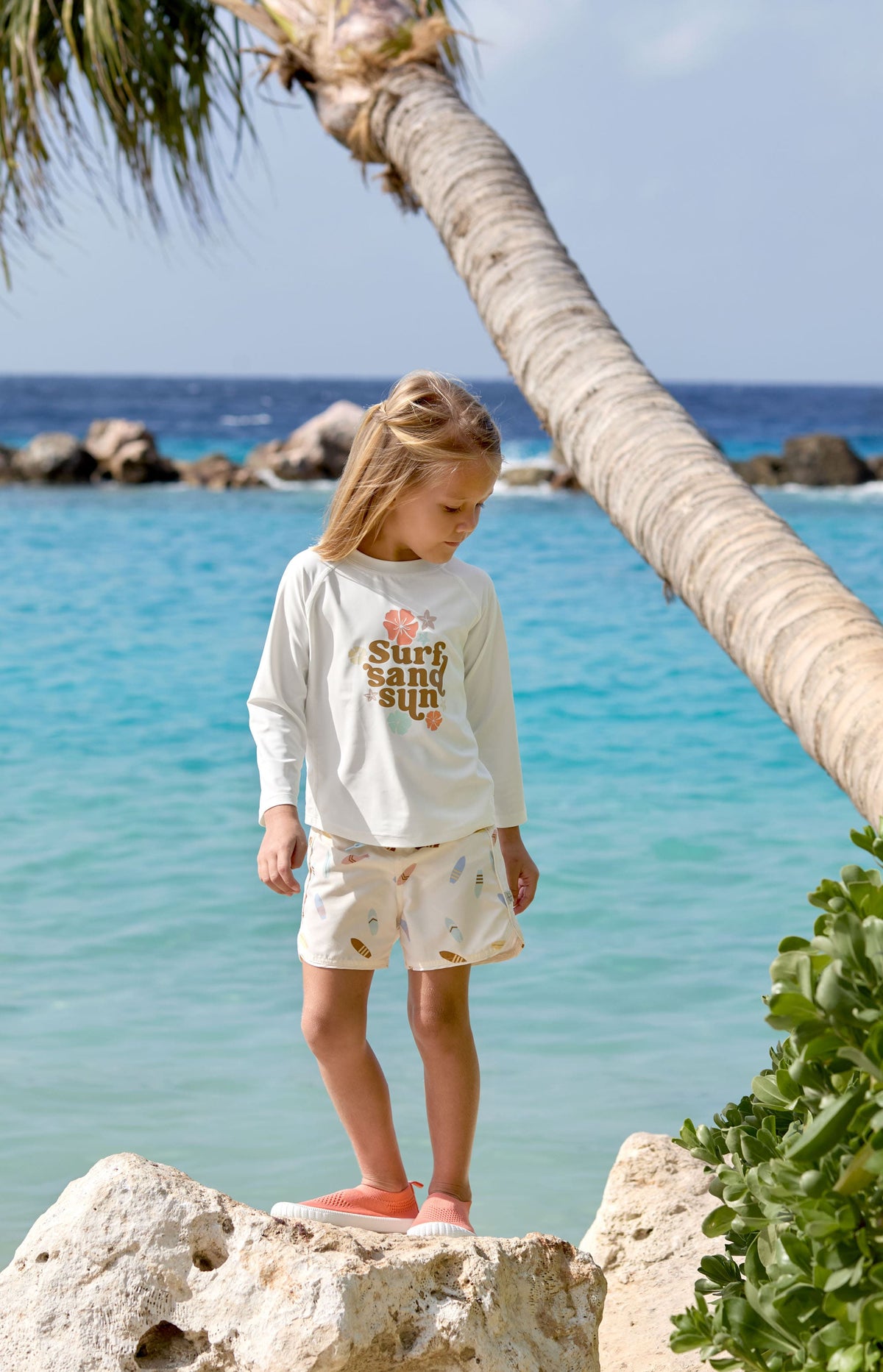 UV Shirt Kinder Langarm - Blumen weiß - Lässig
