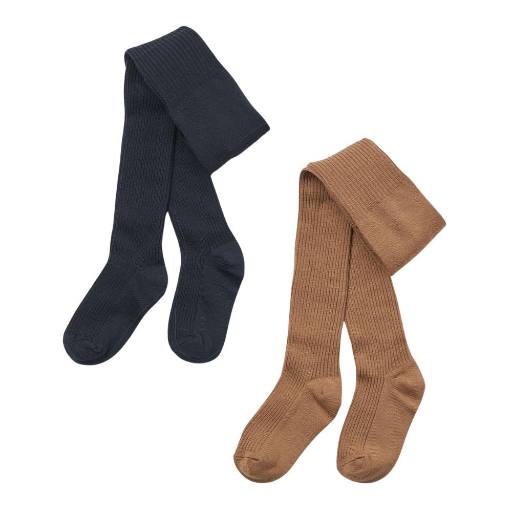 2er-Pack Wollrippstrumpfhosen Robin navy - Wheat