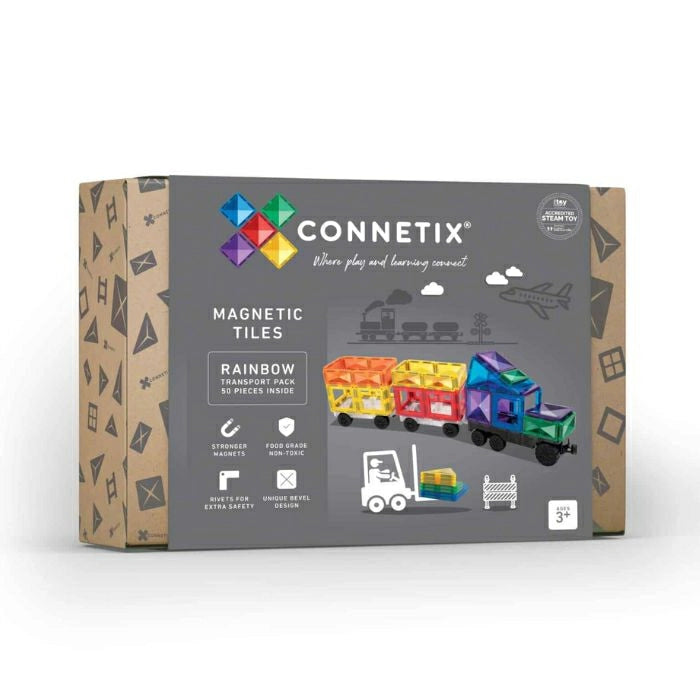 Magnetbausteine Tiles Regenbogen-Transportpaket - 50 Stück - Connetix