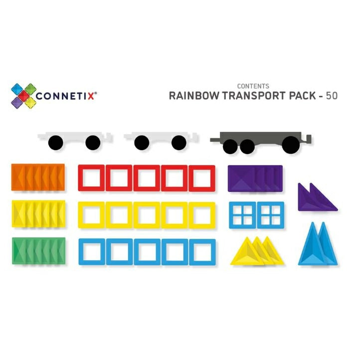 Magnetbausteine Tiles Regenbogen-Transportpaket - 50 Stück - Connetix