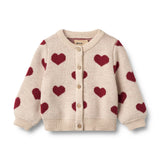 Baby Strick-Cardigan Jacquard Hearts offwhite melange - Wheat