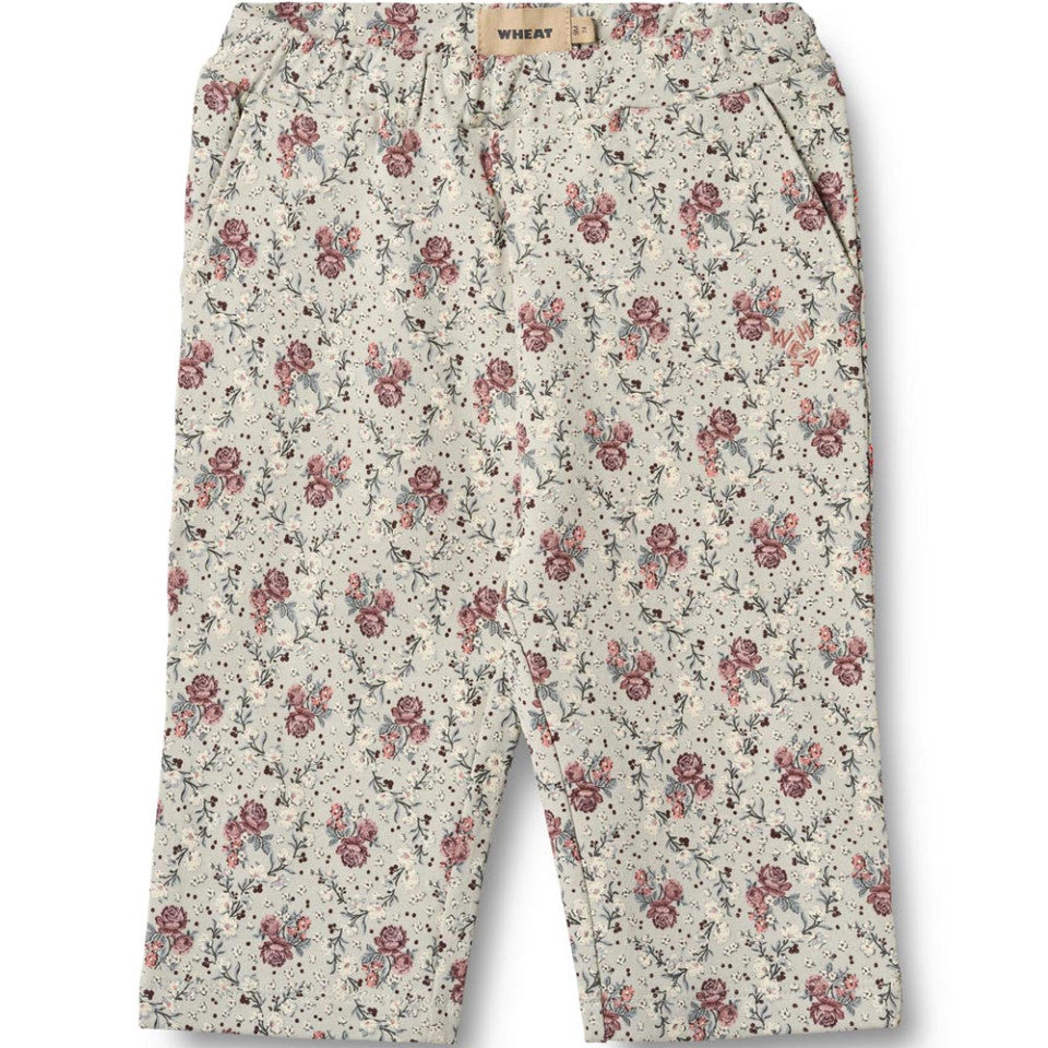 Baby Sweatpants Eline slightly green flowers - Wheat