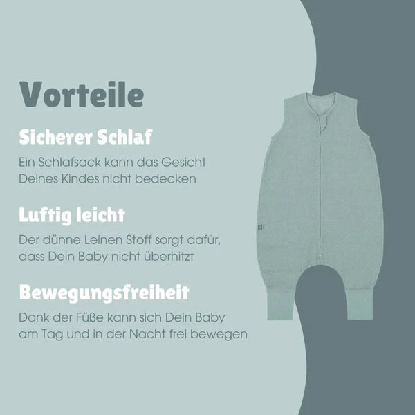 Leinen Schlafsack mit Füßen 0.5 TOG Essential mint versch. Längen - emma & noah