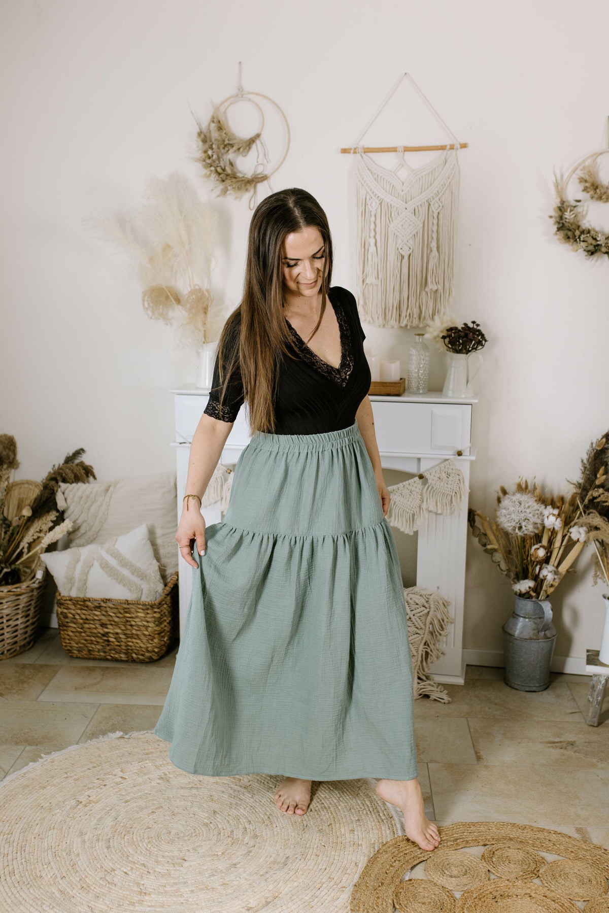 Boho-Rock  aus Musselin "Jade" - Milli Wonka