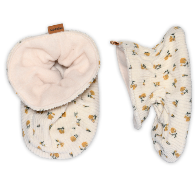 Pantoffel aus Textil mit Blumenmuster ecru - Melton